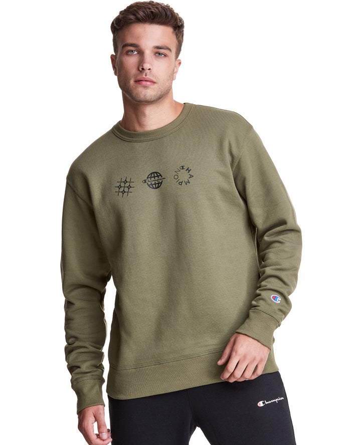 Sudadera Champion Hombre - Powerblend Fleece Crew Multi-Logos ( Verde Oliva ) 1295368-KD